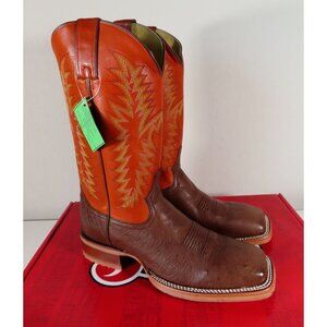 Justin Boots McLane Smooth Ostrich Square Toe Cowboy Mens Orange Brown Size 9.5D